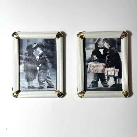 Other - Lot of 2 Vintage 5x7 Photo Frames White & Gold Corners Retro Plastic